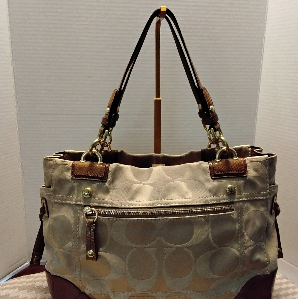 Coach Beige and Brown Signature Canvas Satchel. - Picture 3 of 15